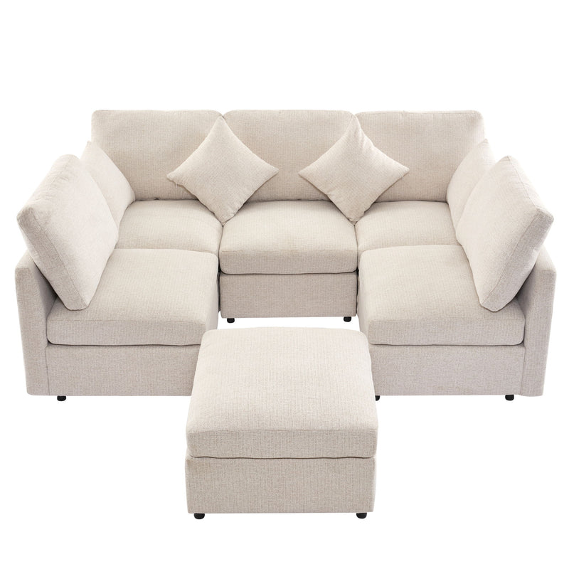 Sectional Sofa Modular Sofa U - Shaped Sofa Couch Sofa Bed L - Shaped Sofa With A Movable Ottoman And Two USB Ports For Living Room