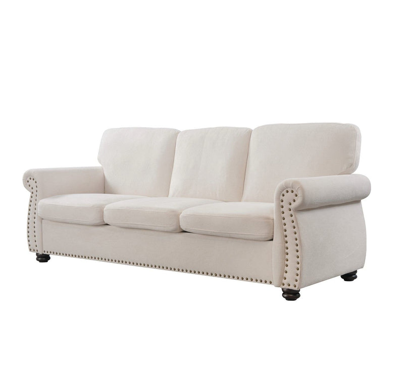 Soft Sofa, Upholstered 3 Seater Couch With High Density Foam, Loose Back Cushions And Turned Legs