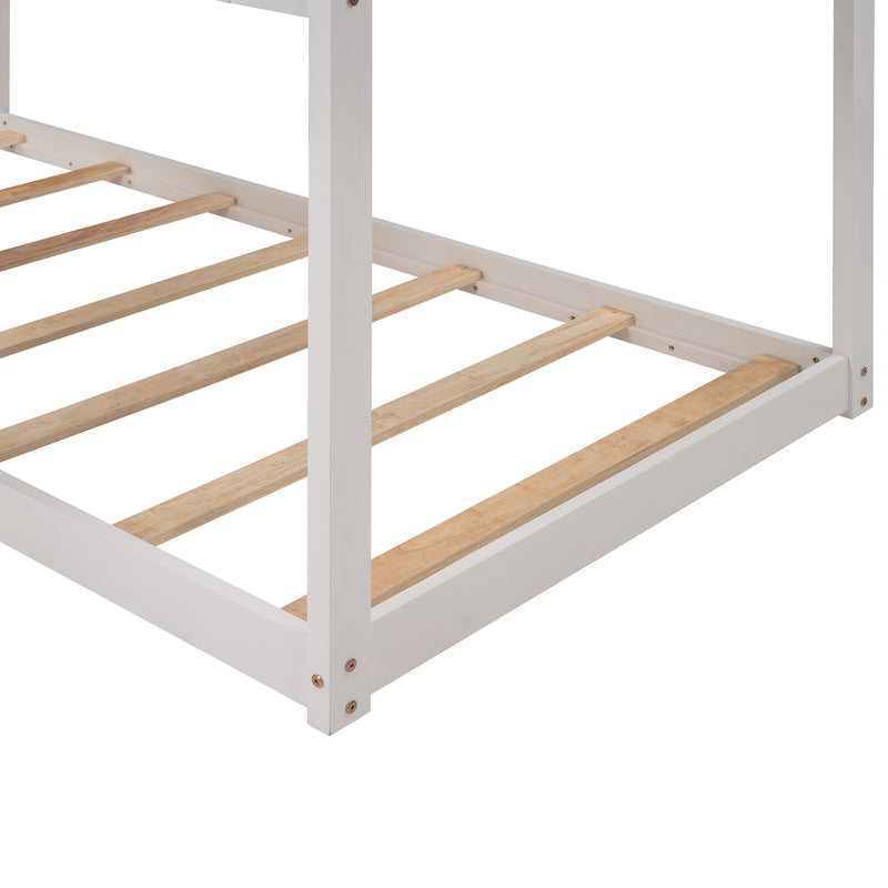 Twin Over Twin Bunk Bed Wood Bed with Roof, Window, Guardrail, Ladder (White)(OLD SKU :LP000045AAK)