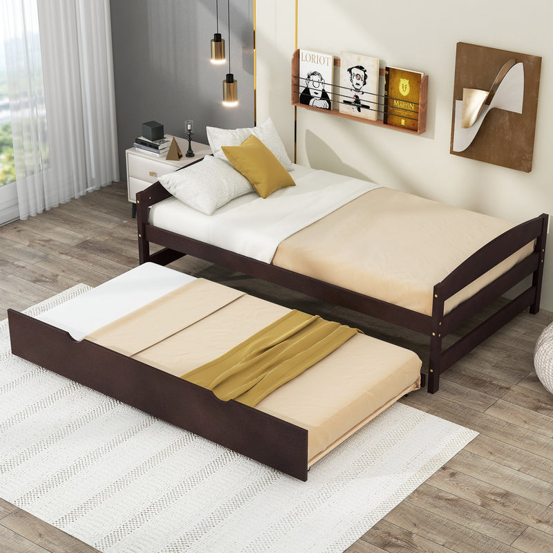 Twin Size Platform Bed with Twin Size Trundle, Espresso