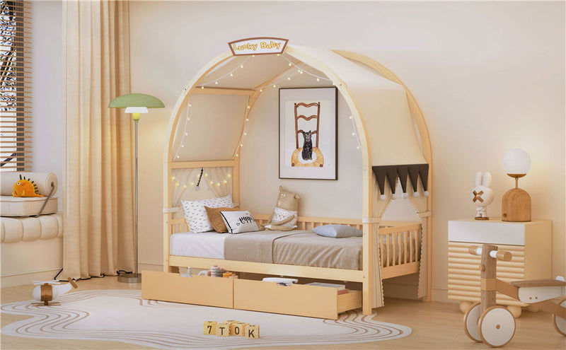 Bed With Arched Roof And 2 Drawers