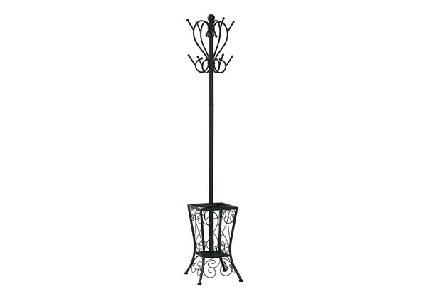 Coat Rack, Hall Tree, Free Standing, 8 Hooks, Entryway, Umbrella Holder, Transitional - Black