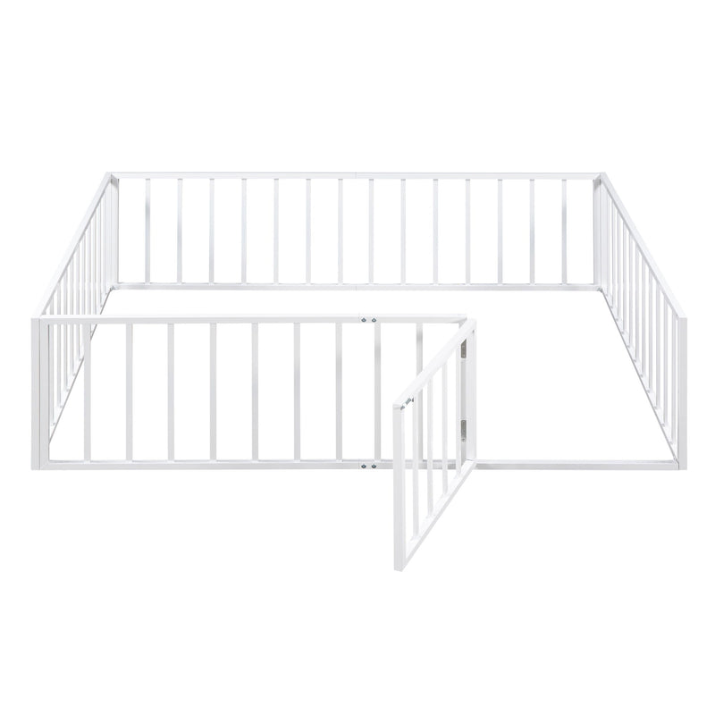 Metal Floor Bed Frame With Fence And Door - Black