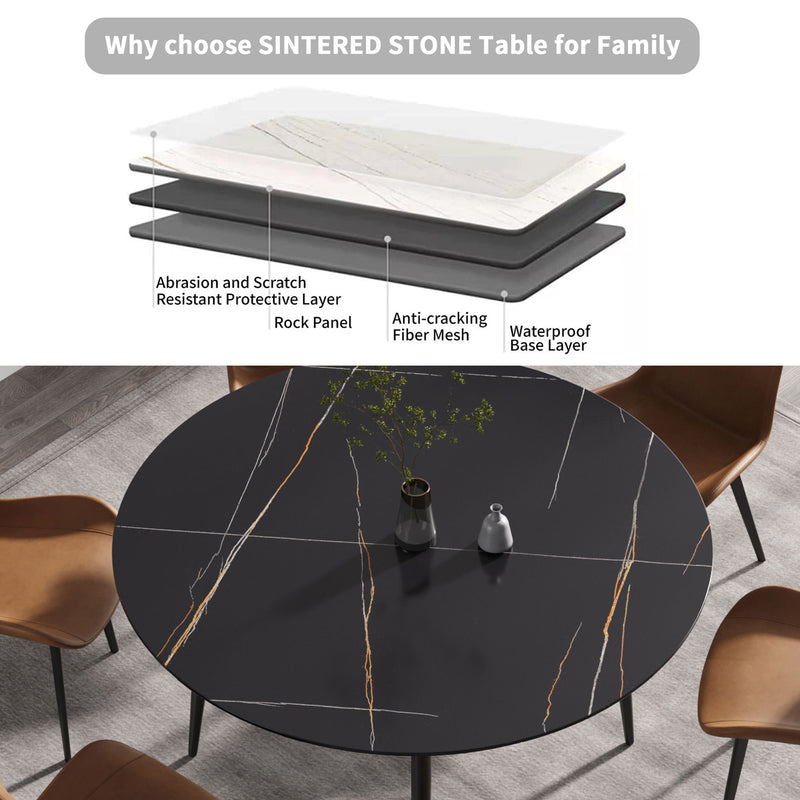 Modern Man-Made Stone Round Dining Table-Position For 6 People