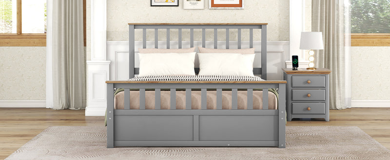 Queen Size Wood Platform Bed with Two Drawers and Wooden Slat Support,Gray+Natrual