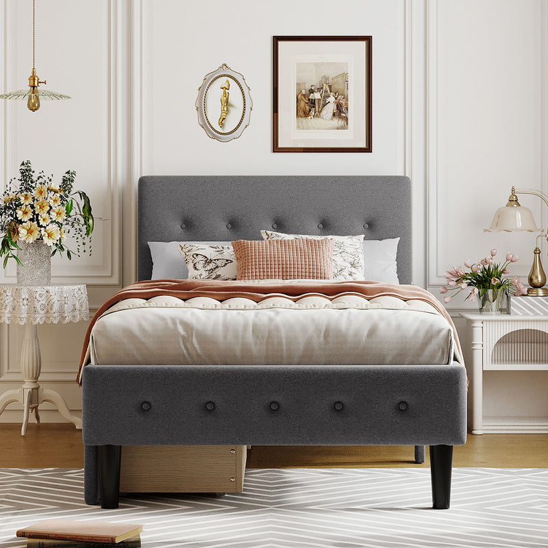 Twin Size Upholstered Platform Bed with 2 Drawers, Gray