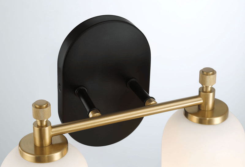 Vortex - 2 Lights Vanity In Traditional Style For Over Bathroom Mirror Wall Sconce - Black / Gold / White