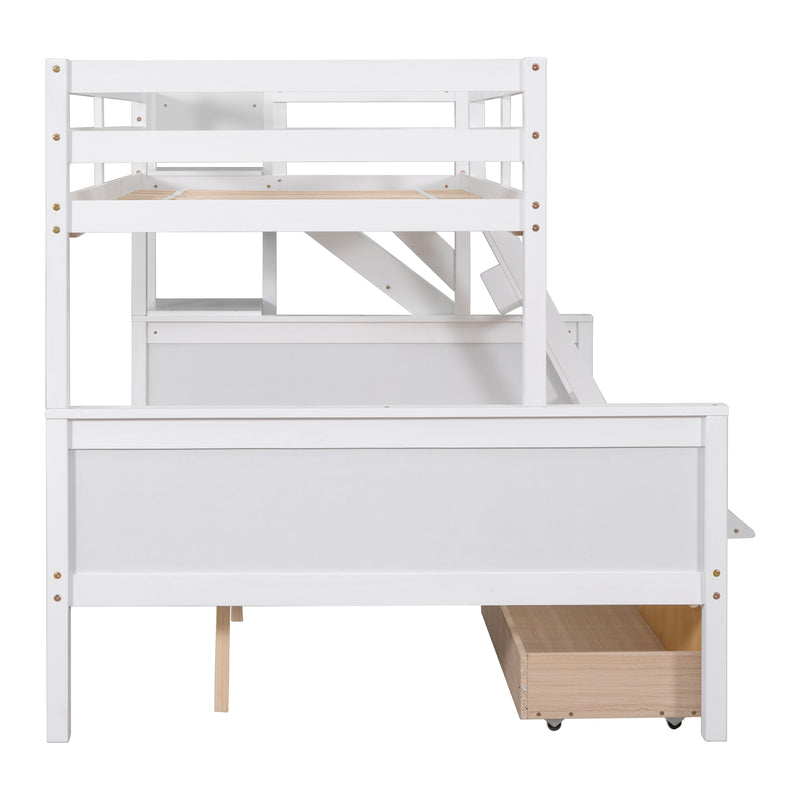 Twin over Full Bunk Bed with 2 Drawers,Slide,Shelves White