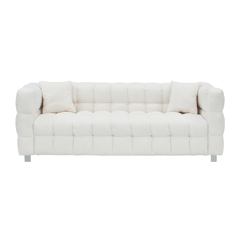 Sophisticated Comfort: Beige White Teddy Plush Sofa - 80 Inch, Perfect for Living Room or Bedroom, Includes Two Throw Pillows and Heavy-Duty Hardware Foot Support