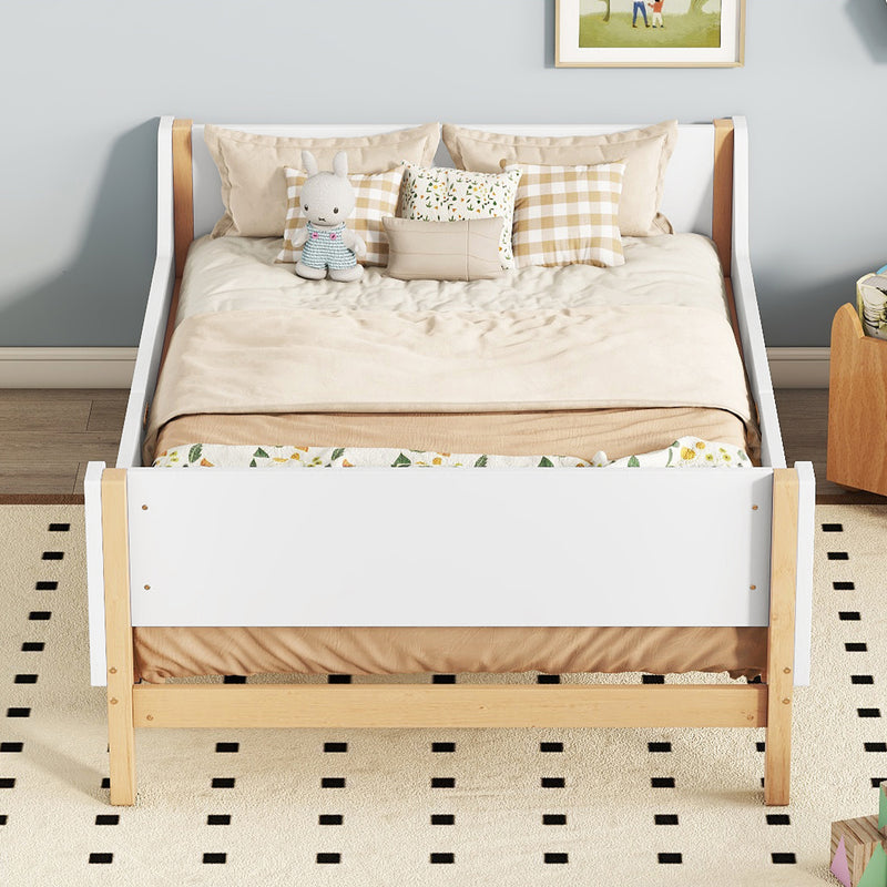 Twin Bed with Headboard, Footboard, Safeguards,  Built-in Bed-end Book Storage Rack ,White