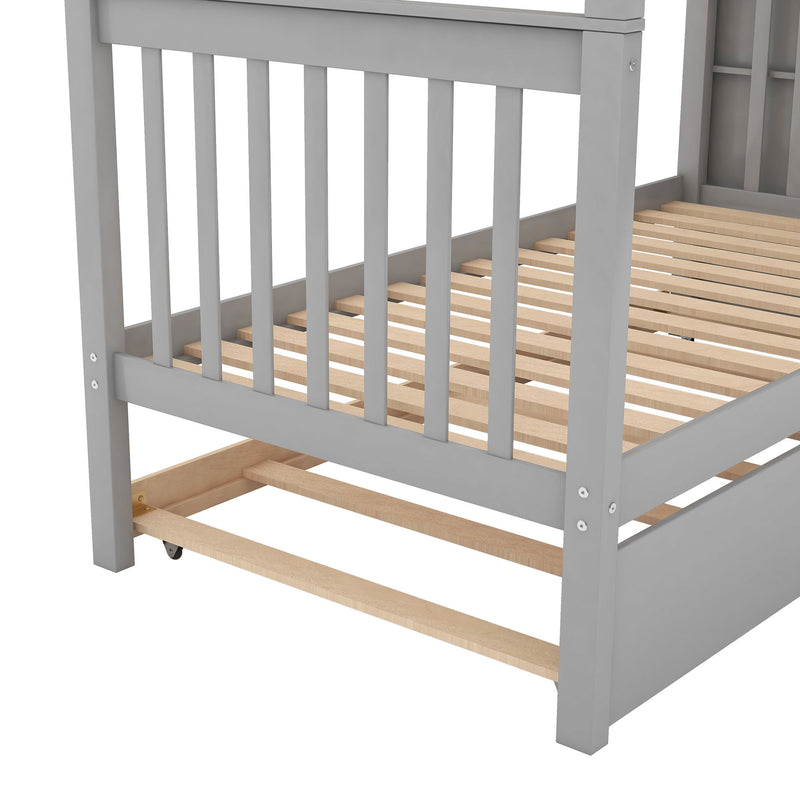 Twin Over Twin Bunk Bed With Trundle And Storage - Gray