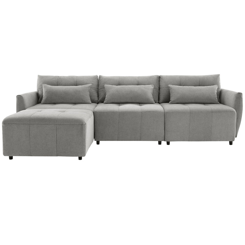 Convertible Sectional Sofa Couch 3 Seat L-Shaped Sofa With Movable Ottoman And USB For Apartment, Living Room, Bedroom