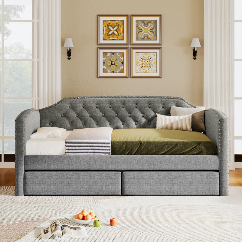 Twin Size Upholstered Daybed with Drawers for Guest Room, Small Bedroom, Study Room,Gray