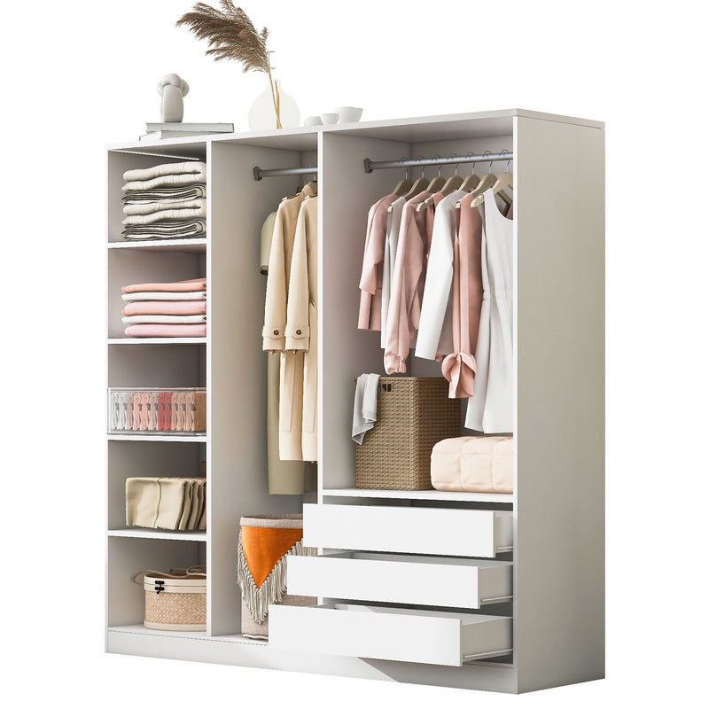 Doorless Storage Wardrobe For Dedroom With Shelves And 3 Drawers