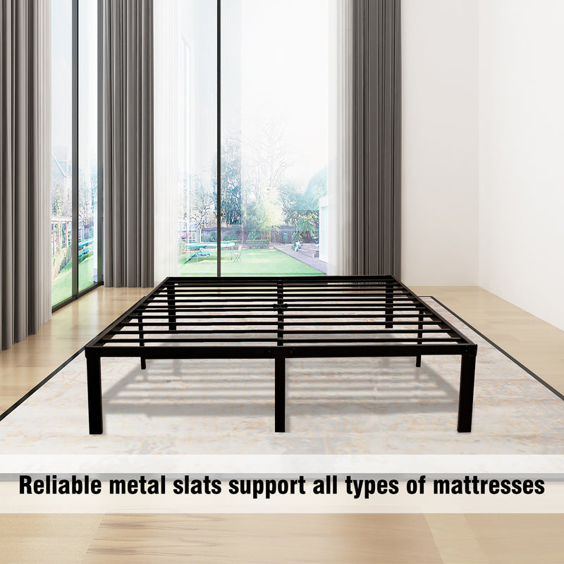 14 Inch Bed Frame Queen Size Heavy Duty Steel Slat Support Metal Platform Queen Bed Frame No Box Spring Needed, Easy Assembly, Black