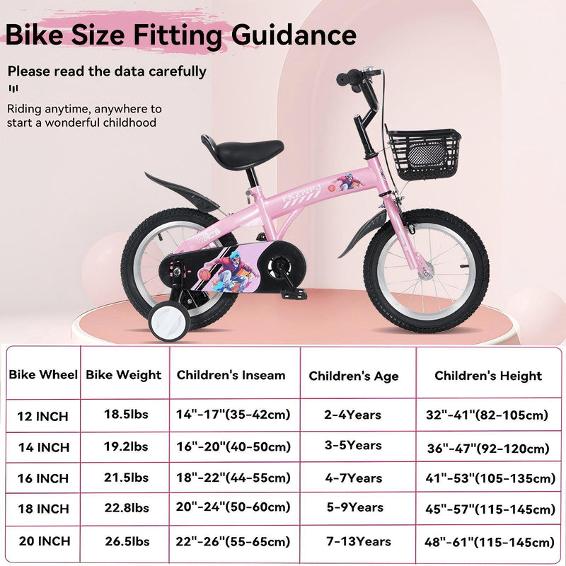 Fkznpj - 18" Sporty Kids Bike With Training Wheels And Stand Adjustable Saddle Suitable For Boys And Girls Aged 5 - 10 Years Tall Height 39 - 49" Available In A Variety Of Colors