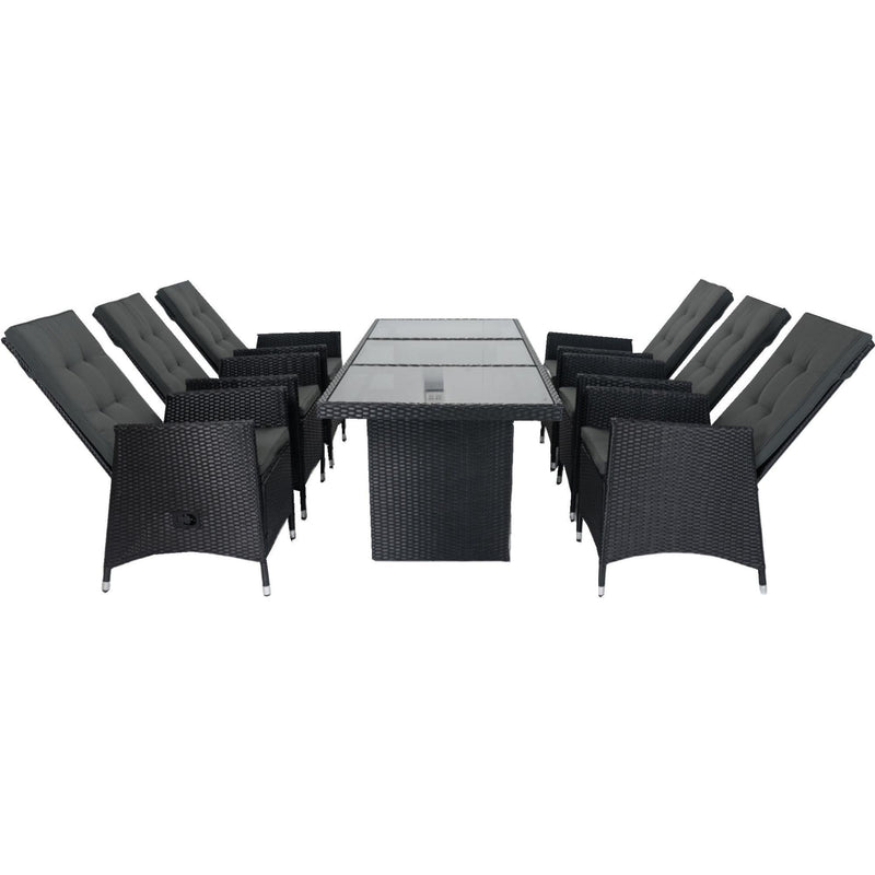 7 Piece Outdoor Patio Wicker Dining Set Patio With Adjustable Backrest And Cushion - Black / Dark Gray