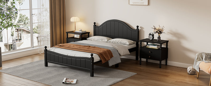 Traditional Concise Style Black Solid Wood Platform Bed, No Need Box Spring, Full