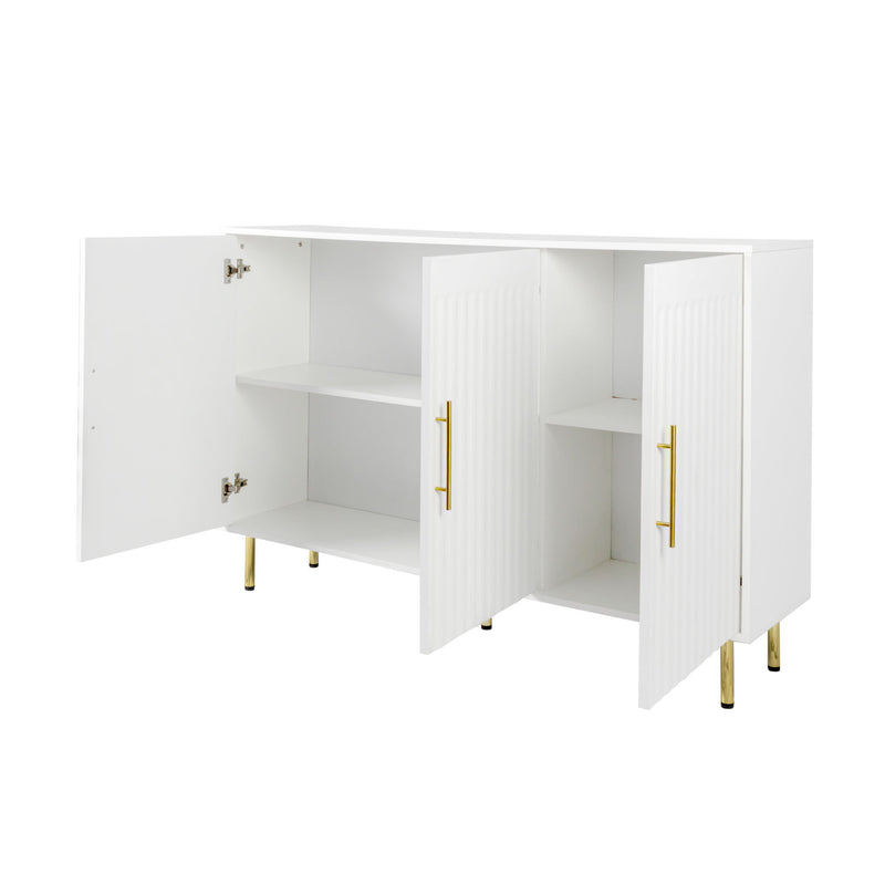 3 Door Large Storage Sideboard With Handles For Kitchen, Dining Room And Living Room, Accent Buffet Cabinet, Coffee Bar Sideboard Cabinet With 3 Doors - White / Gold