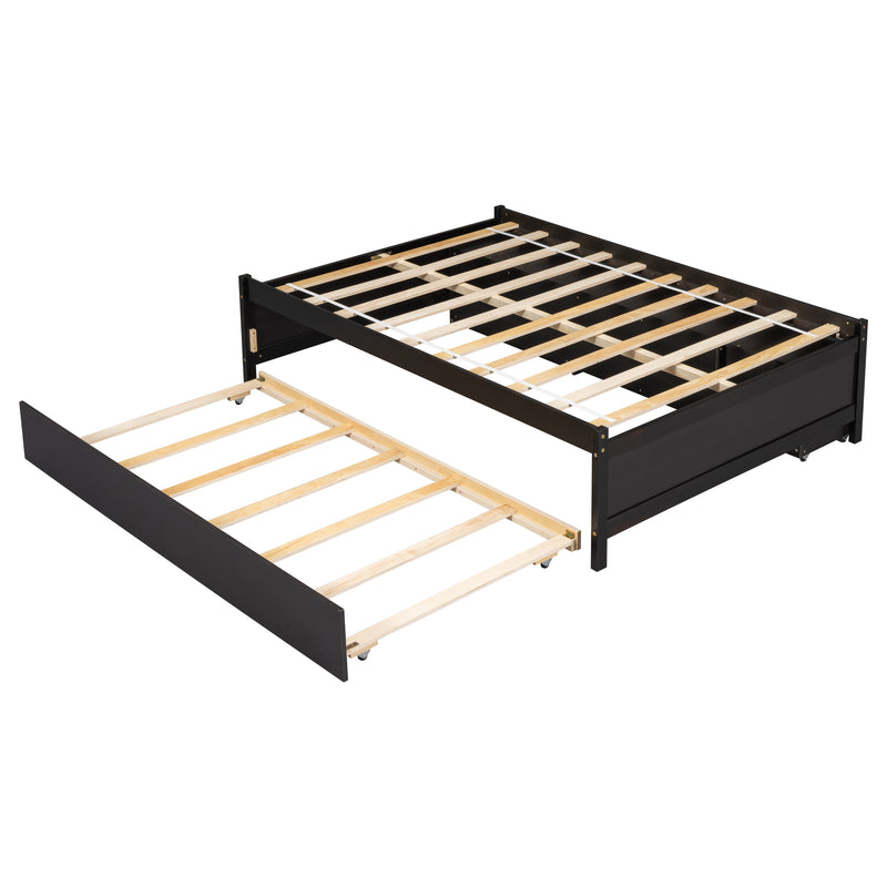 Versatile Full Bed with Trundle,Under bed Storage Box and Nightstand .Espresso