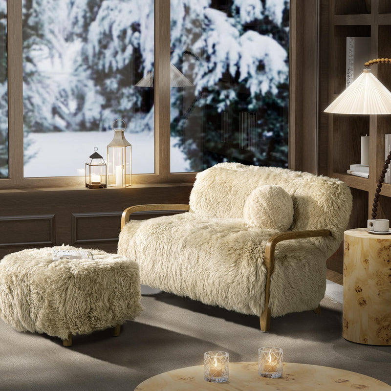 Enchante - Sheepskin Accent Loveseat - Taupe / Natural