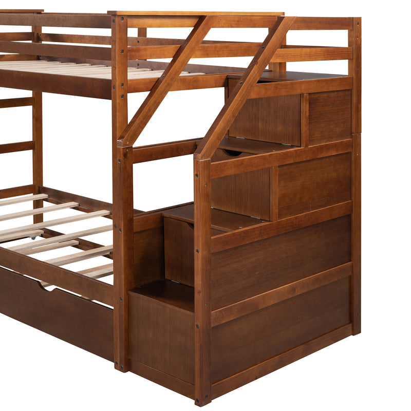 Twin-Over-Twin Bunk Bed with Twin Size Trundle and 3 Storage Stairs,Walnut (OLD SKU :LP000064AAD)