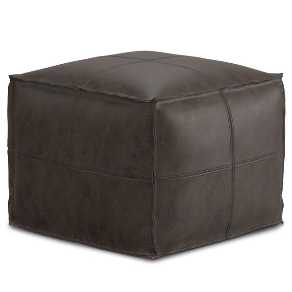 Sheffield - Square Pouf - Distressed Dark Brown