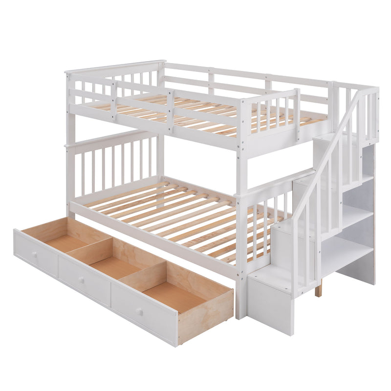 Stairway Twin Over Twin Bunk Bed With Three Drawers For Bedroom, Dorm