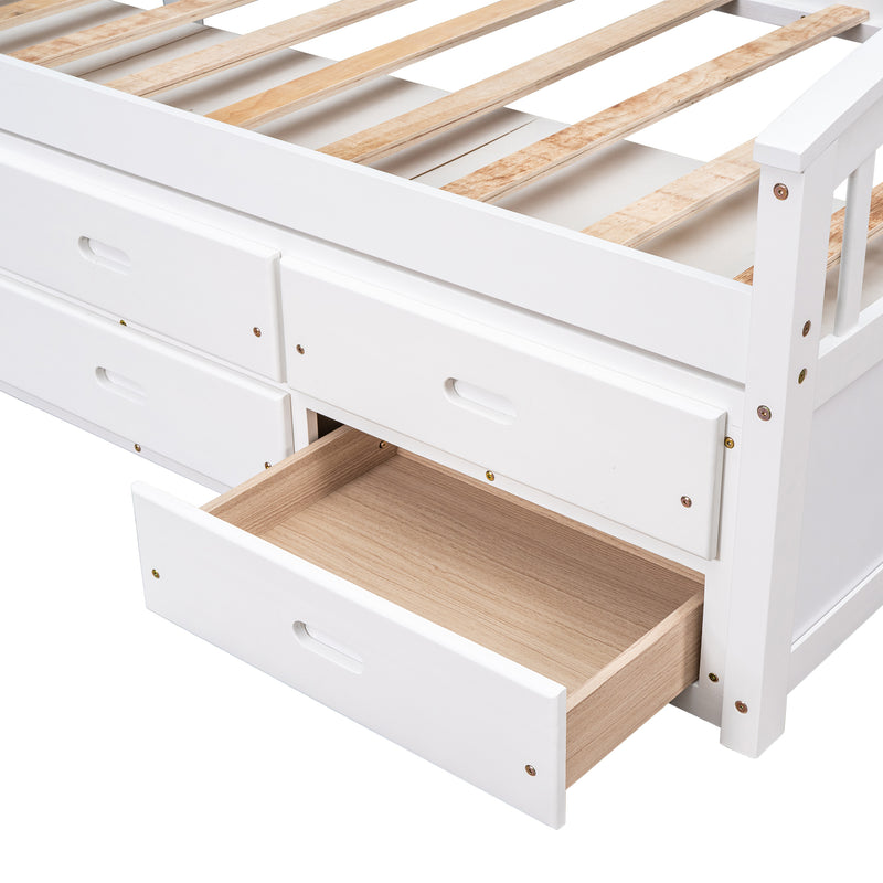 Twin Size Platform Storage Bed Solid Wood Bed with 6 Drawers,White