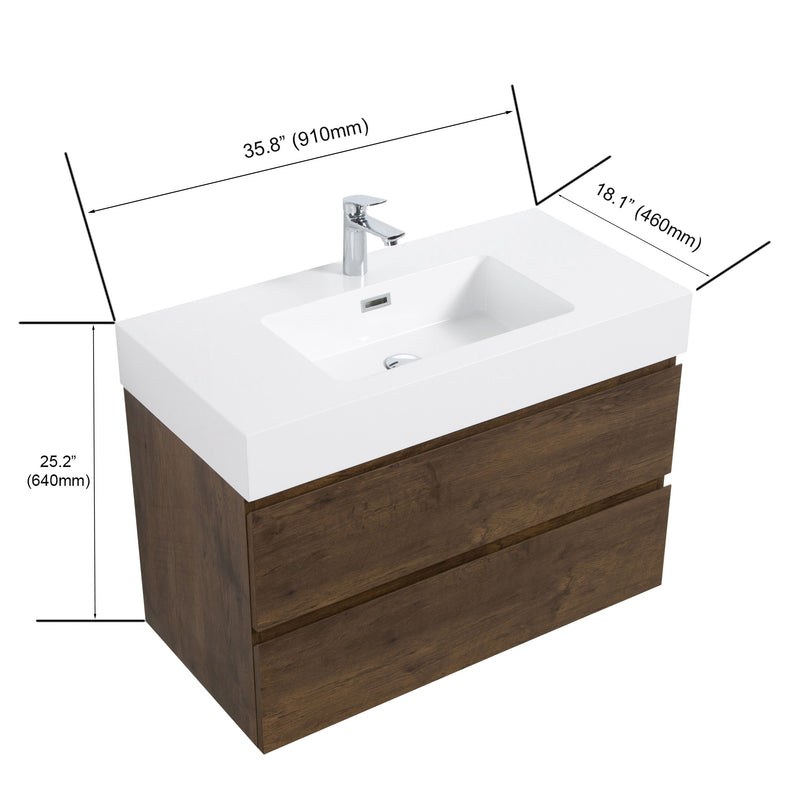 Alice - Bathroom Vanity Wall Mounted With Sink, Large Storage Floating Bathroom Vanity For Modern Bathroom, One-Piece Sink Basin Without Drain And Faucet