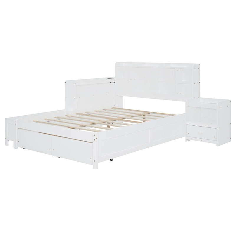 Platform Bed With Multi Functional Storage Space, Nightstand, 2 Drawers, USB Ports And Desk