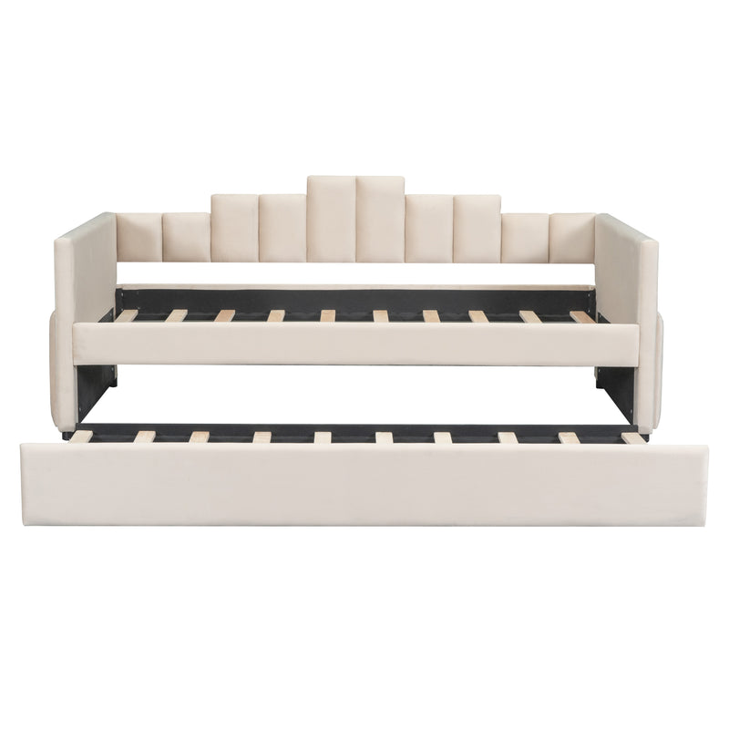 Twin Size Upholstered Daybed with Light and USB Port, Beige