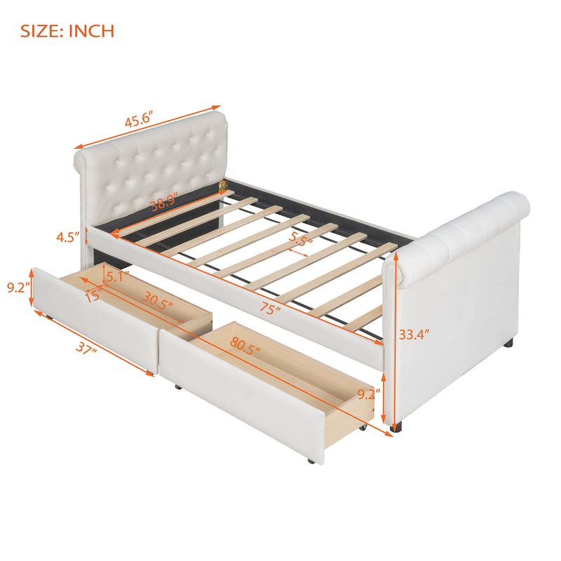 Twin Size Upholstered daybed with Drawers, Wood Slat Support, Beige(OLD SKU :LP000117AAA)