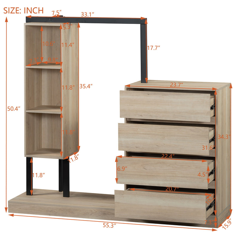 Wardrobe With 4 Drawers And 3 Shelves