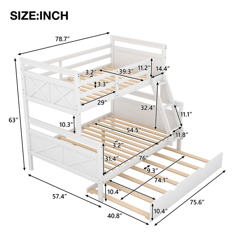 Twin over Full Bunk Bed with Ladder, Twin Size Trundle, Safety Guardrail, White(Old SKU: SM000208AAE-1)