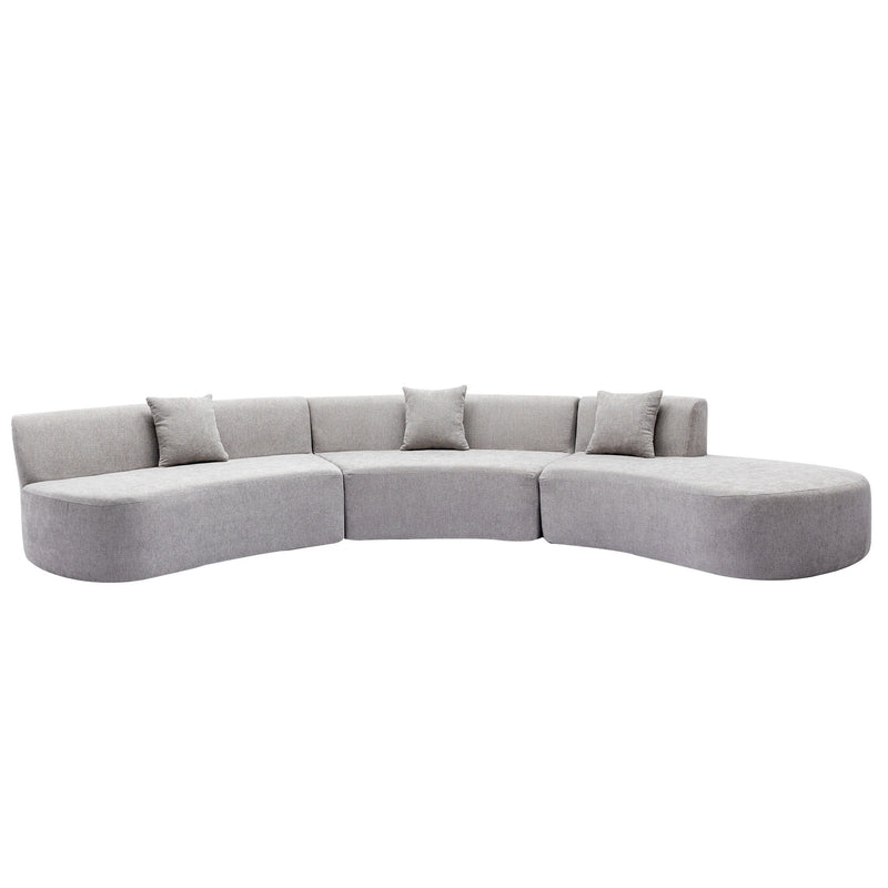 Stylish Curved Sofa Sectional Sofa Chenille Sofa Couch With Three Throw Pillows For Living Room