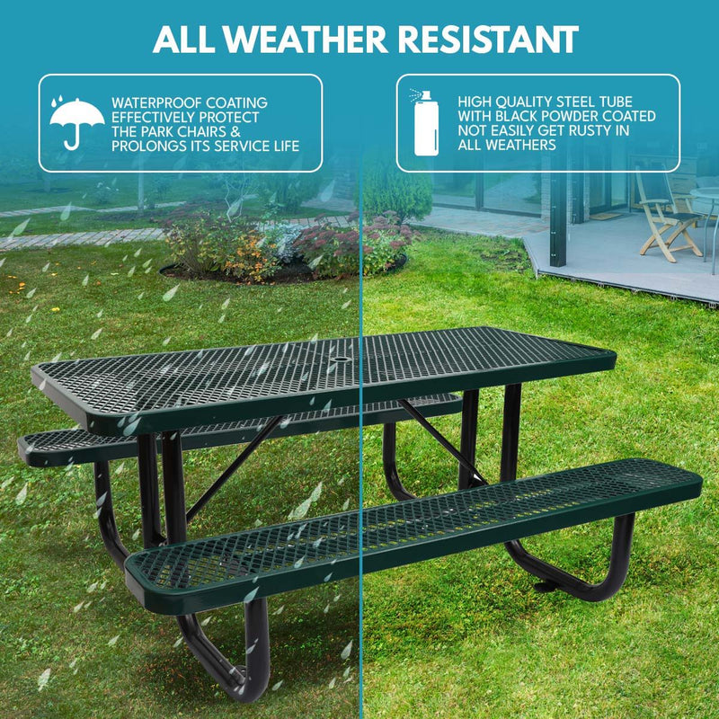 Outdoor Steel Picnic Rectangular Table With Umbrella Pole