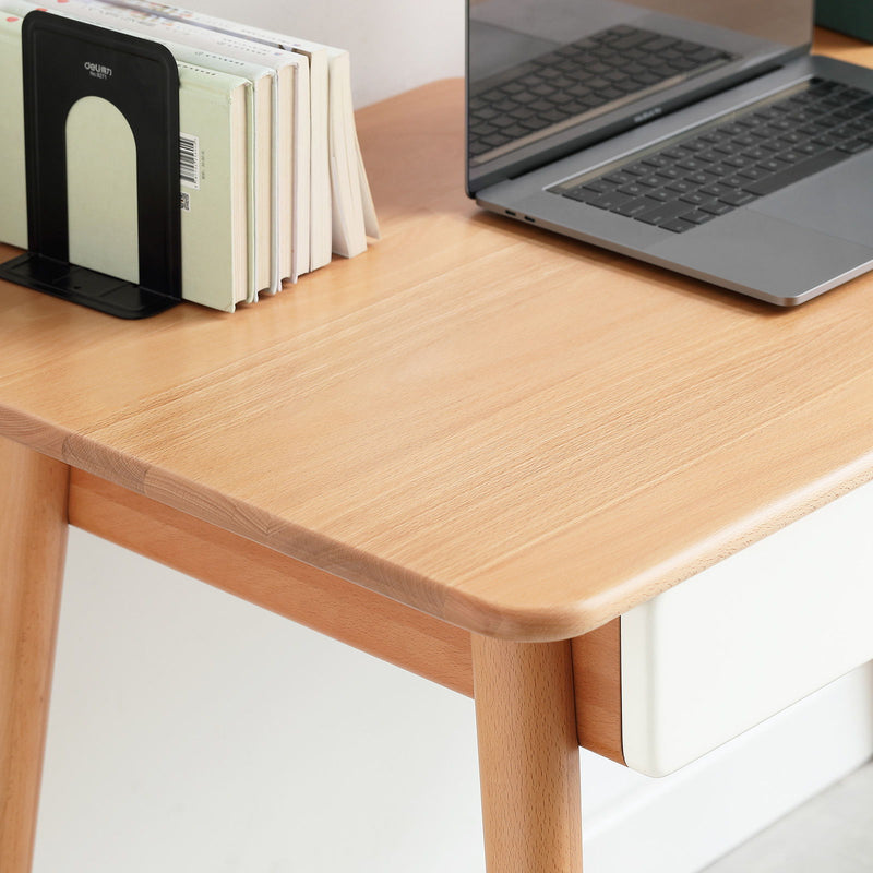 Computer Desk Large Size Office Desk With 2 Drawers, Modern Simple Style PC Table With Gap Design For Home Office - White / Gray