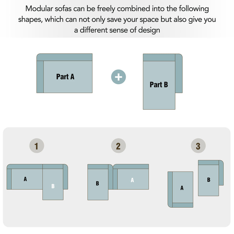Modular Combination Living Room Sofa Set, Modern Minimalist Sofa, Living Room Upholstered Sofa Bed, Bedroom, 2 Pieces Computer Free Combination, L - Shaped