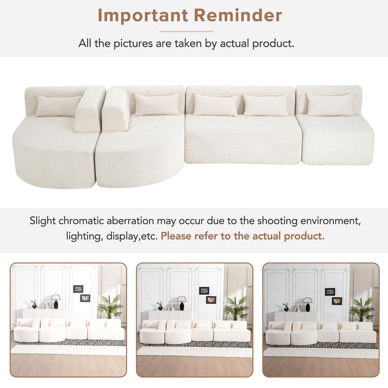 Upholstered Sofa Free Combined Sofa Couch With Two Chaise Lounge And Five Back Pillows For Living Room