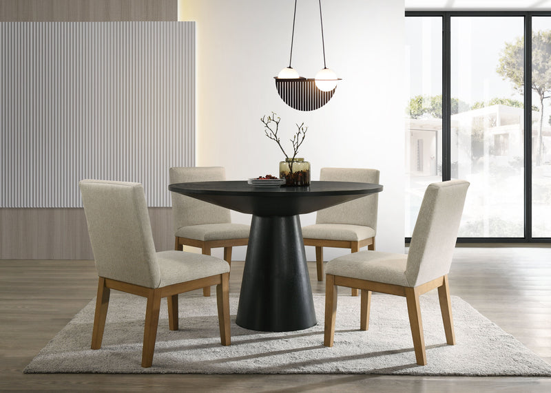 Jasper - Wide Contemporary Round Dining Table With Fabric Chairs Set