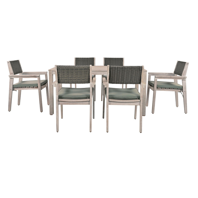 Outdoor Dining Set Patio Dining Table And Chairs With Rattan Backrest And Removable Cushions For Patio And Backyard - White Washed