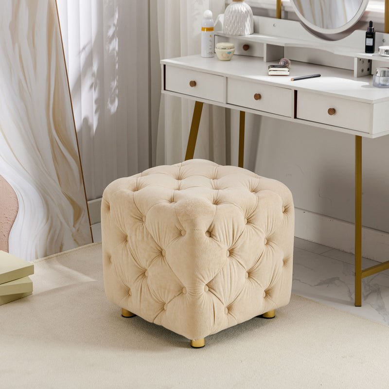 Modern Velvet Upholstered Ottoman, Exquisite Small End Table, Soft Foot Stool, Dressing Makeup Chair, Comfortable Seat For Living Room, Bedroom, Entrance