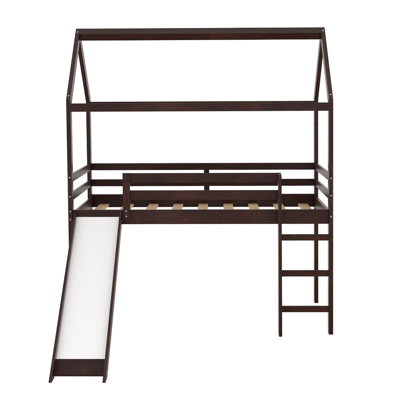 Twin Loft Bed with Slide, House Bed with Slide,Gray(OLD SKU :WF286245AAP)