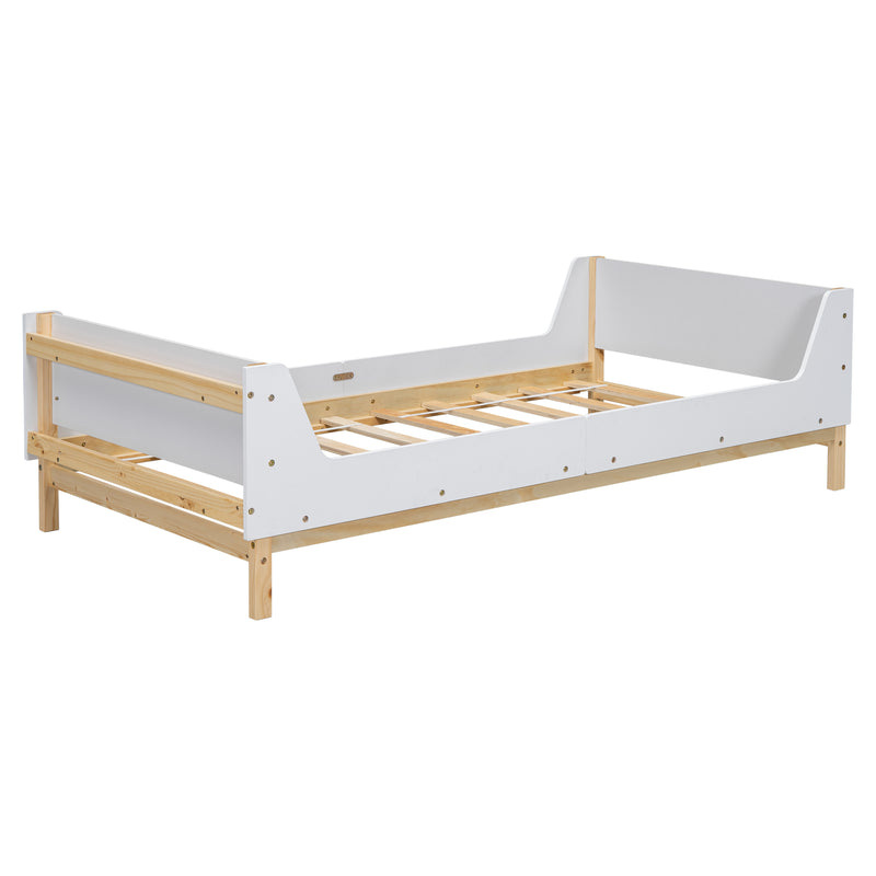 Twin Bed with Headboard, Footboard, Safeguards,  Built-in Bed-end Book Storage Rack ,White