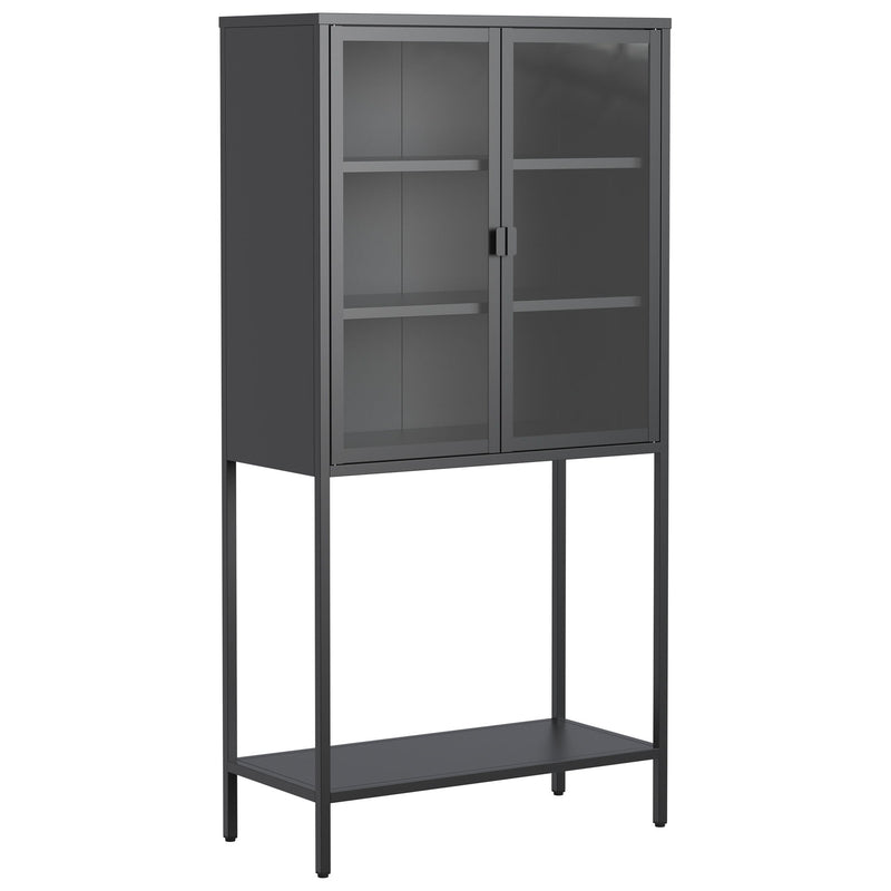 Heavy Duty Metal Storage Cabinet, Display Storage Cabinet With Glass Doors And 2 Adjustable Shelves, Tall Bookcase Modern Bookshelf Cabinet For Home Office, Living Room, Pantry