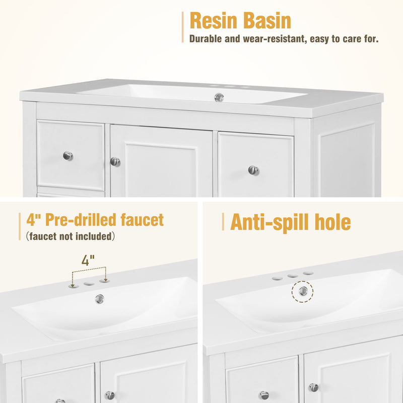 Contemporary Bathroom Vanity Cabinet, 4 Drawers & 1 Cabinet Door, Multipurpose Storage, Resin Integrated Sink, Adjustable Shelves, Solid Wood Frame With MDF