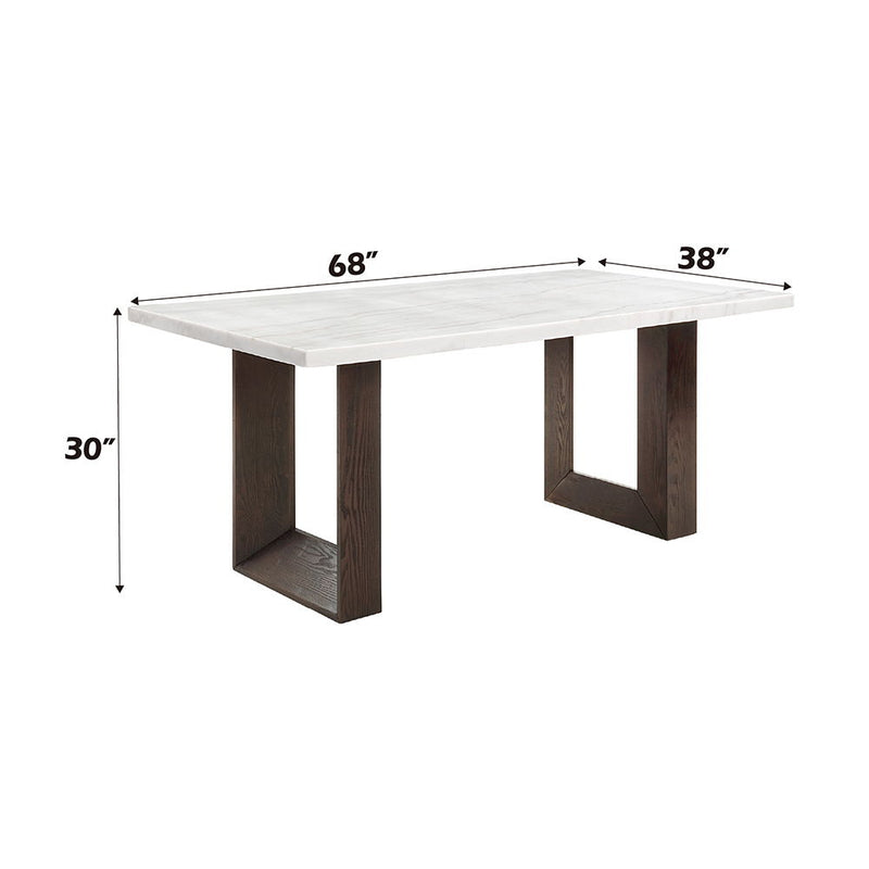 Edwyn - Dining Table With Marble Top - White Natural Marble Top & Brown Finish