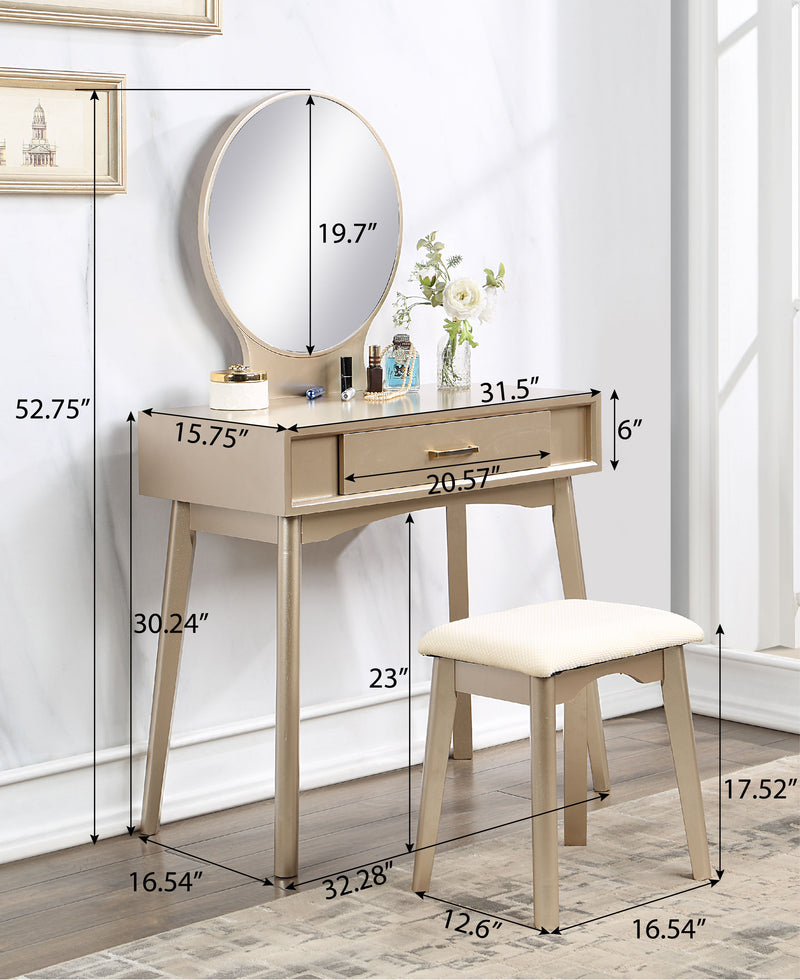 Maly - Contemporary Wood Vanity And Stool Set - Gold