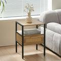 Rattan End Table With Drawer, Modern Nightstand, Metal Legs, Side Table For Living Room, Bedroom